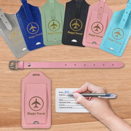 ACdream Luggage Tags 2 Pack, Leather Suitcase Tags Identifiers, Cute Cruise ID Labels with Privacy Cover fits on Backpack, Travel Bag, for Women/Men, Adults, Kids, Light Pink