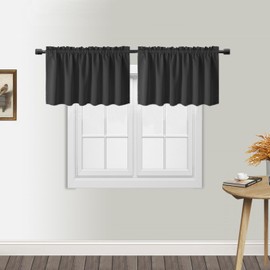 Gxi Black Kitchen Curtain 20 Inches Length Rod Pocket Blackout Curtain Tiers for Bathroom Short Curtain Drape Window Treatment Valance for Bay Windows, 2 Panels W39 x L20 inch