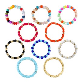 KINBOM 10pcs Flower Bead Rings Set, Colorful Cute Women Beaded Rings Handmade Boho Rings Aesthetic Rings y2k Jewellery Rings for Teen Girls Birthday Christmas Party