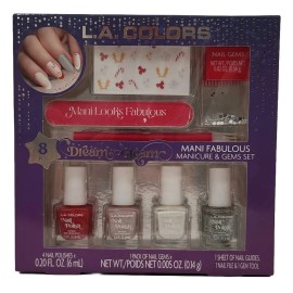 L.A. Colors Dream to Gleam 8pc Nail Set Polish Gems Stickers Holiday Gift Kit