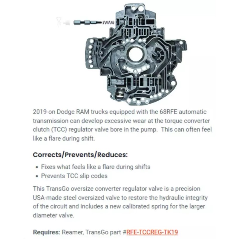 TransGo 68RFE TCC Regulator Valve Kit OVERSIZED 2019-ON TransGo SKRFE-TCCREG-O
