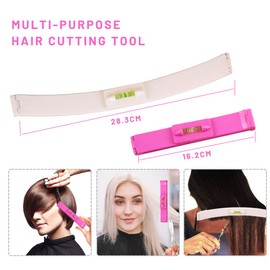 FENQURO 2 Pieces Hair Cutting Aid Clips, Hair Cutting Tool Set, DIY Haircut Clips, Styling Ruler for Hairdresser, with 1 Scissors for DIY Cutting Easy Made Fringe, DIY Haircut Clips