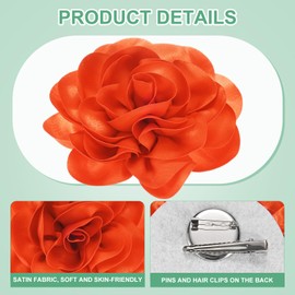 M METERXITY 2-Pack Extra Large Rose Flower Brooches, 7.87 Inch Lapel Pins Dainty Satin Fabric Big Camellia Oversized Brooch Pin for Women Wedding/Dance/Clothes/Accessories [20cm, 2pcs Orange]
