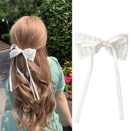 White Lace Hair Clips for Women Hair Bows for Women Ribbon Lace Bow Hair Clip Hair Accessories for Women Coquette Hair Barrettes for Women Lace White Bow for Hair
