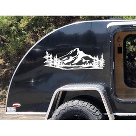 Minglewood Trading Orange - Mountains Forest Scene Vinyl Decal V3 - Camper RV Travel Trailer Graphics 4x4 - Die Cut Sticker - 50w x 17.5h inches