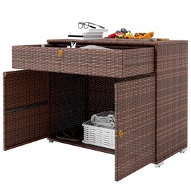 Outsunny Outdoor Storage Cabinet, Hot Tub Accessory Storage, Freestanding PE Rattan Wicker Cabinet with Drawer for Indoor, Outdoor Swimming Pool, Spa, Mixed Brown