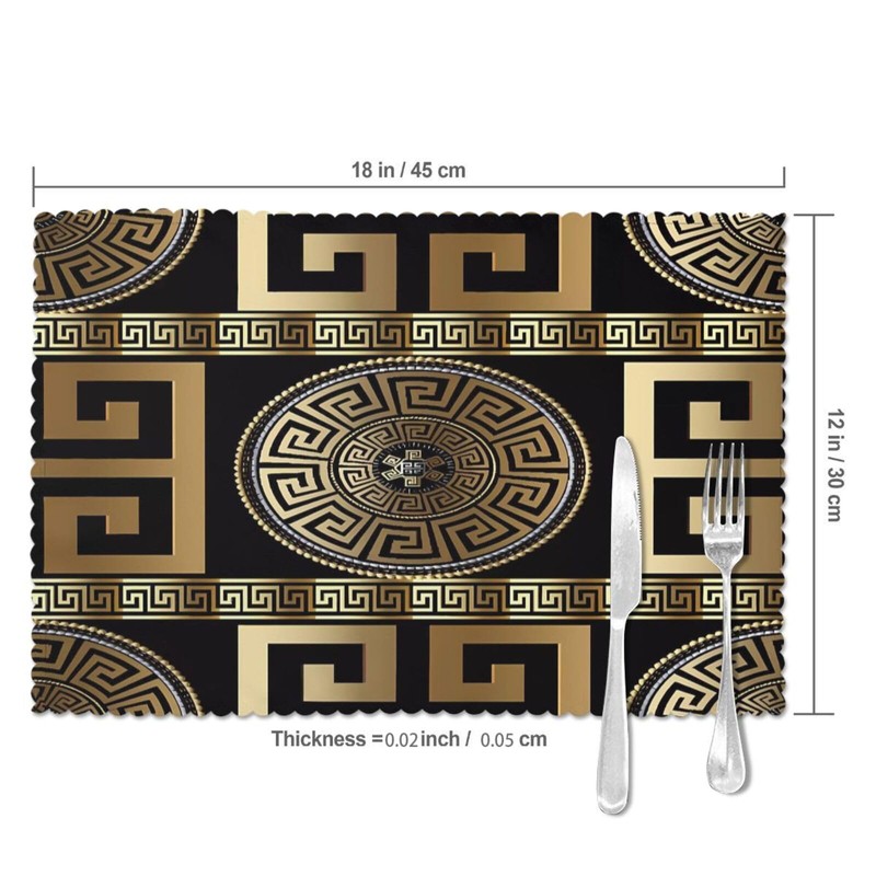 Retro Black Gold Greek Key Meander Luxury Placemats for Dining