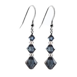 Earrings Made with Crystals Navy Blue Color 3 Bicones French-wire