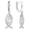 925 Sterling Silver Vertical Jesus Ichthus Christian Fish Earrings