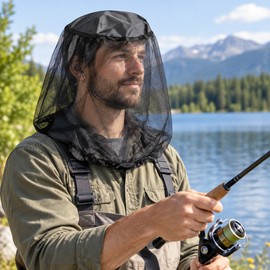 Mesh Mosquito Hat for Men & Women – Breathable Adjustable Fishing Cap with Face Net for Camping, Hiking & Travel