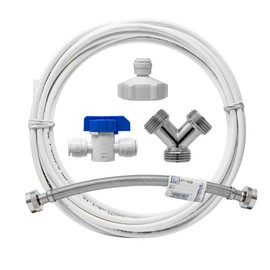 Metpure Washer Laundry Water Feed Line Splitter For Water Filtration RO Deionization Aquarium System 25’ Feet X 1/4” Tubing W/Shut Off Valve And Wye Connector + Supply Hose