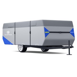 GLOPDA Pop Up Folding Camper Cover Fits 10' - 12' Trailers, Anti-Tear 7 Layers Top 3 Layers Side Tent Trailer Cover, Waterproof Pop Up Folding Trailer Cover with Windproof Strap, Superior RV Covers