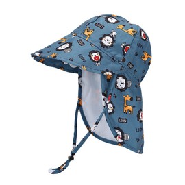 Baby Sun Hat with Neck Flap, Breathable Mesh UPF 50+ Sun Protection Cap Cute Cartoon Summer Beach Hat for Boys Girls Navy Blue