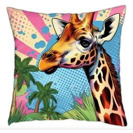 The Beach Stop Pop Art Jungle Giraffe Accent Cushion Cover | Colourful Home Decor Inspo | Gift Idea | 45x45cm 18x18” | Pop Art Giraffe