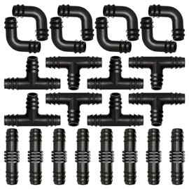 VooGenzek 24 PCS 16mm Garden Barbed Connector, Plastic Drip Irrigation Hose Connector, Barb Drip Pipe Connector, Drip Irrigation Joint Connectors, for Garden Irrigation Systems, Mixed