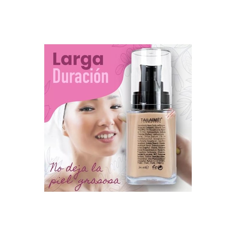 Maquillaje Tailaimei Velvet Touch Cobertura Liquido Base (Tono 4 beige)