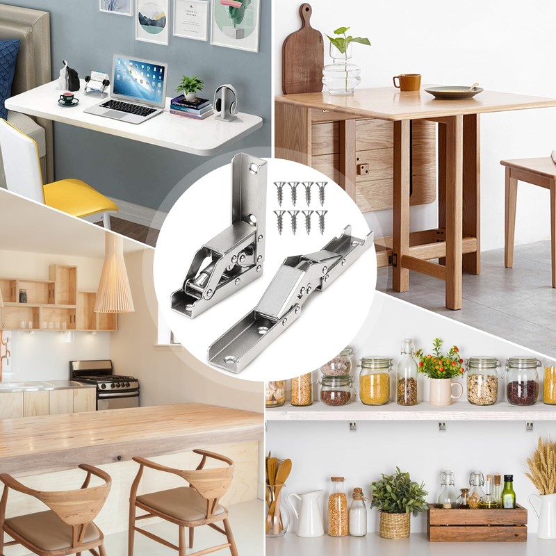 EFUTURETIME 4 x Cabinet Hinges Folding Screw-On Hinge with Spring,