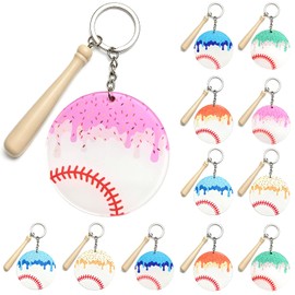 Super Ubelle 12 Pcs Ice Cream Drip Baseball Keychain & Wooden Bat