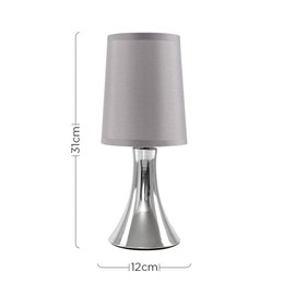 MiniSun MiniSun | Small Modern Curved Base Chrome Touch Table Lamp with a Grey Fabric Shade | Table Lamps, Home Dcor & Improvement Essential