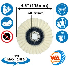 WA 5PACK - Felt Flap Discs, Abrasives 4 1/2" x 7/8" inch, Real Wool Polishing & Buffing Wheel for Angle Grinder, Stainless Steel Metal Polishing, 4 1/2" x 7/8"