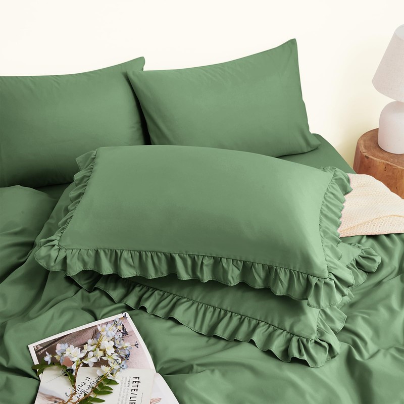 Horbaunal Sage Green Ruffle Sheets Full Size 6 Piece, Fits