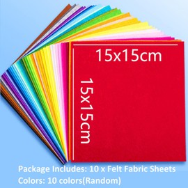 10 Pcs Felt Fabric Sheets 15cm*15cm Assorted Color Felt Sheets Felt Crafts Sheets for DIY Crafts Scrapbooking, Thickness 1 mm