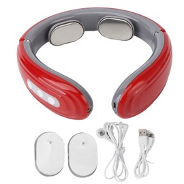 Wireless Pulse Neck Massager 6 Modes 9 Strengths Rechargeable Heating Neck Massage Device With TENS Patches Red