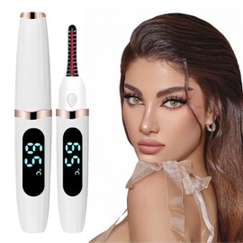 Heated Eyelash Curler, Heated Lash Curler with Led Display Electric Eye lash Curler 3 Temp Settings for Makeup Tools for Achieving A Natural Curl and Long Lasting Eyelashes, Designed for Women, White
