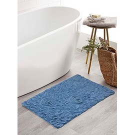 Home Weavers Bell Flower Collection 21"x34" Rectangle 100% Cotton Tufted Bath Rugs, Extra Soft and Absorbent Bath Rugs, Non-Slip Bath Mats, Machine Washable, Bathroom Bath Mats for Floor, Sky Blue