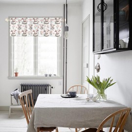 Wicbfdfv Cute Cows Pink Daisy Curtain Valance Farmhouse Cow Wild Flowers Leaves Small Drape Rod Pocket Spring Farm Animal Window Treatments for Kitchen Living Room Kids Room Bedroom 54x18 Inch