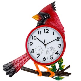 HOBYLUBY Large Outdoor Clock Silent Non-Ticking, Cardinal Outdoor Wall Clock with Thermometer & Humidity Decorative Outdoor Clocks for Patio, Garden, Home Decor