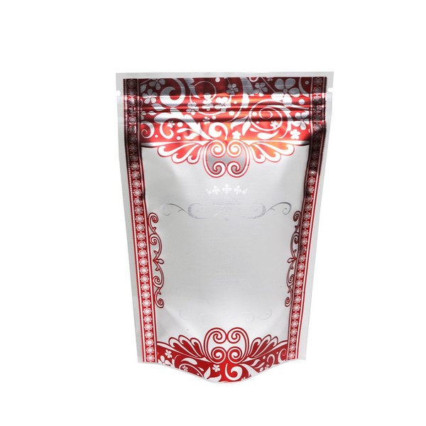 100PCS Matte Red & Silver Border Design Stand-Up Ziplock Bags