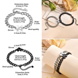 APRRMLIZW Pair of Bracelets Partner Bracelets with Puzzle Couple Bracelet with Engraving Adjustable Curb Chain in Silver and Black Magnetic Partner Bracelets Gift for Him and Her Couples, Stainless