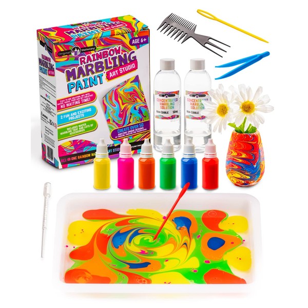 Original Stationery Rainbow Marbling Kit for Kids, to Make Marble Art and Craft Kids Will Love, Great Arts and Crafts and Rainbow Gifts for Girls