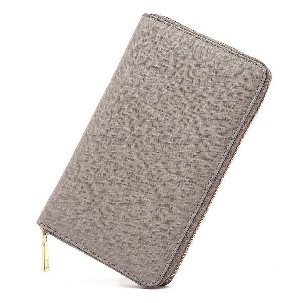 Passbook Case, Magnetic Protection, Genuine Leather, Large Capacity, Passport Case, YKK Zipper, beige, (greige)
