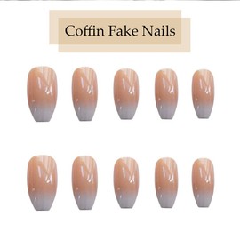 YoYoee Short Press on Nails - Coffin False Nails Acrylic Full Cover Amber Fake Nails Gradient Nails for Women and Girls 24Pcs (Gorgeous5)