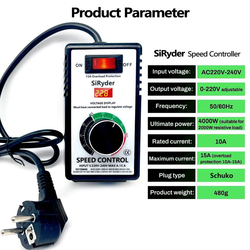 SiRyder Speed Controller 230 V, 15 A 4000 W Motor