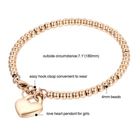 Oidea Women’s Bracelet, Exquisite Round Circle Bead Bracelet, Beaded Bangle / Bracelet Jewellery with Heart Pendant, Silver, Stainless Steel