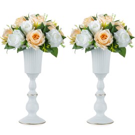NUPTIO Pack of 2 Bloomed Metal Trumpet Vases, Elegant Vase with Centrepieces for Wedding Parties, 31.9 cm High, Artificial Flower Arrangements for the Anniversary Party