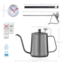 Easyworkz Gage Gooseneck Pour Over Coffee Kettle 20 oz with Thermometer Stainless Steel Hand Drip Coffee Pot with Long Narrow Spout, Black