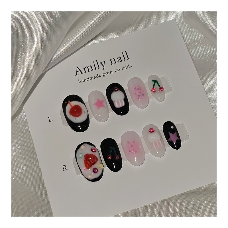 Cherry Cupcake [Handmade Nail Tip] Emily Nail - Medium Square