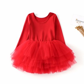 Tutu.kk Baby Girls Ballet Tutu Dresses Long Sleeve Tulle Dance Leotards Ballet Outfits Red 12-24 Months