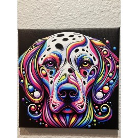 #007 dalmatian psychedelic dog art. 10”x10Gallery Wrapped Canvas. Ready to hang.
