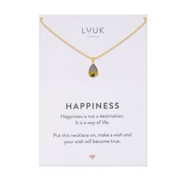 LUUK LIFESTYLE Delicate Sterling Silver Necklace with Basic Solitaire Crystal Pendant, Zirconia Stone, Gift Idea for Women, Birthstone Necklace, Khaki Green & Gold