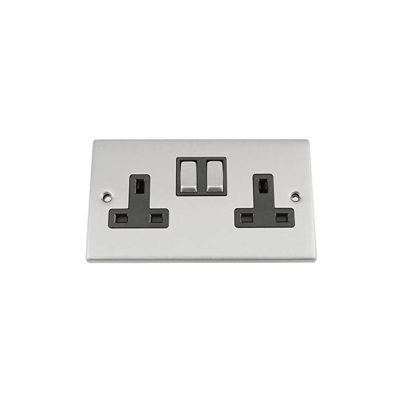 Double Plug Socket 2 Gang - Satin Chrome - Square