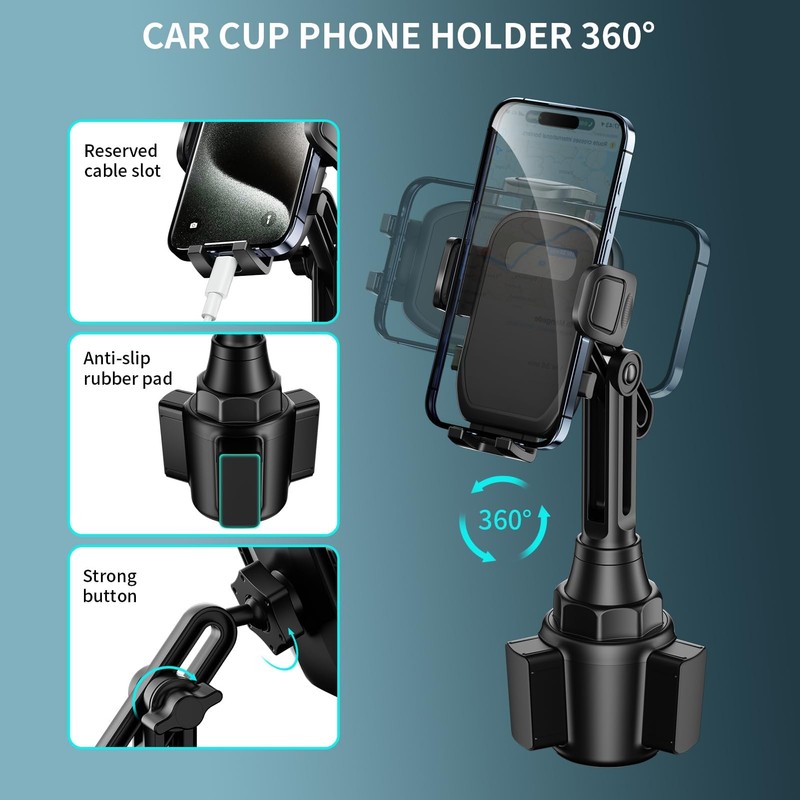 Flaviao Adjustable Cup Phone Holder for Car - 360° Rotation,