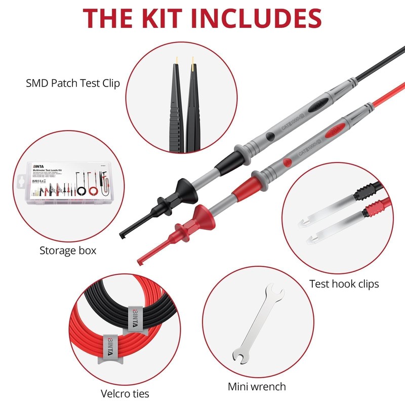 BINTA 25PCS Silicone Multimeter Test Leads Kit CAT Ⅲ 1000V