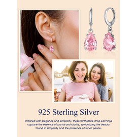 Suplight Teardrop Earrings Small Cute Birthstone October Pink Tourmaline Womens Earring Valentine Jewellery 925 Sterling Silver