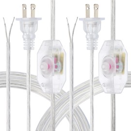 PATIKIL 15 Feet Lamp Cord with Plug, 2 Set UL List Lamp Power Cord with Full Range Rotary Lamp Switch Stripped Ends Ready for Table Lamp, Floor Lamp, Pendant Light, Incandescent, Clear