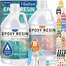 IGaiety 1 Gallon Epoxy Resin, Epoxy Resin Kit, Crystal Clear Epoxy Kit, No Yellowing Self-Leveling Deep Pour Epoxy Resin High-Glossy Casting Perfect for Crafts, Table Tops(0.5 Gallon x 2)